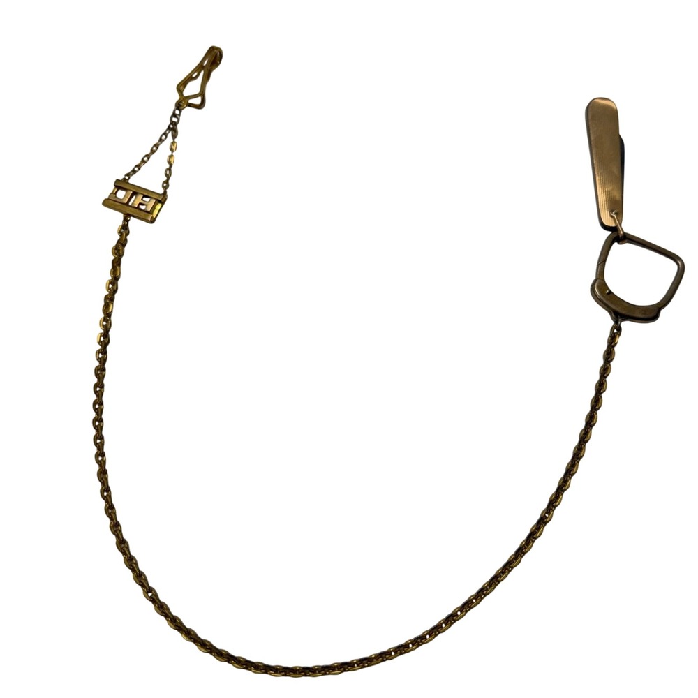 Vintage Gold Tone Pocket Watch Chain JH Monogram Pocket Knife Fob